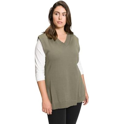 Ulla Popken , Damen, große Größen, Pullunder, tiefer V-Ausschnitt, Seitenschlitze, ärmellos Ulla Popken , Damen, große Größen, Pullunder, tiefer V-Ausschnitt, Seitenschlitze, ärmellos