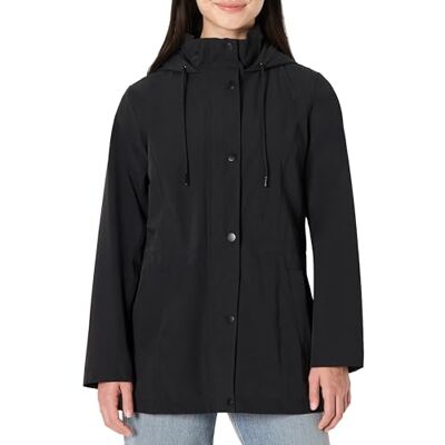 Amazon Damen Regular-Fit Leichte Verstaubare Wasserdichte Regenjacke, Schwarz, L Amazon Damen Regular-Fit Leichte Verstaubare Wasserdichte Regenjacke, Schwarz, L