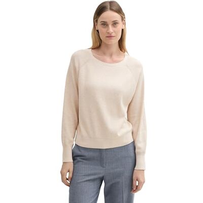 TOM TAILOR Damen Strickpullover aus Bio-Baumwolle, 33962 Doeskin Melange, M TOM TAILOR Damen Strickpullover aus Bio-Baumwolle, 33962 Doeskin Melange, M