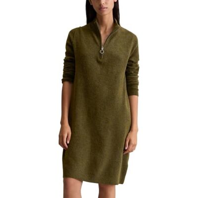 Marc O' Polo Marc OߴPolo Denim Damen Strickkleid im Troyer-Stil kurz, Grün (Dark Green Melange 02), L Marc O' Polo Marc OߴPolo Denim Damen Strickkleid im Troyer-Stil kurz, Grün (Dark Green Melange 02), L