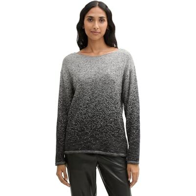 TOM TAILOR Damen Strickpullover mit Farbverlauf aus Bio-Baumwolle, 36581 Black Grey Degrade Design, XXS TOM TAILOR Damen Strickpullover mit Farbverlauf aus Bio-Baumwolle, 36581 Black Grey Degrade Design, XXS
