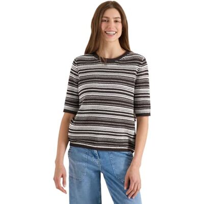 Cecil Kurzarm Pullover mit Rundhals und Streifen Brown Cacao M Cecil Kurzarm Pullover mit Rundhals und Streifen Brown Cacao M