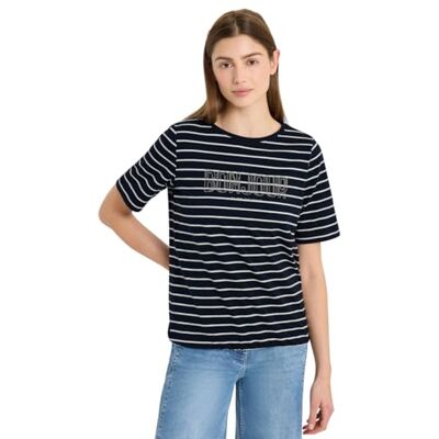 Cecil T-Shirt mit Schmuckstein Wording universal Blue M Cecil T-Shirt mit Schmuckstein Wording universal Blue M