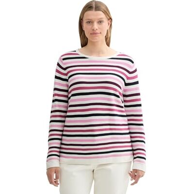 TOM TAILOR Damen Plussize Strickpullover aus Bio-Baumwolle, 36210 Berry Knit Stripe Design, 44 TOM TAILOR Damen Plussize Strickpullover aus Bio-Baumwolle, 36210 Berry Knit Stripe Design, 44