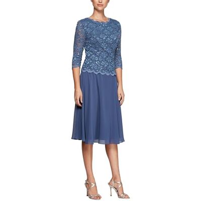 Alex Evenings Damen Tee-länge Besticktes Mieder Mutter der Braut, Hochzeitsgäste Kleid für besondere Anlässe, Wedgewood, 44 Alex Evenings Damen Tee-länge Besticktes Mieder Mutter der Braut, Hochzeitsgäste Kleid für besondere Anlässe, Wedgewood, 44