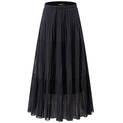 NASHALYLY Damen Chiffon Elastisch Hohe Taille Plissee A-Linie Ausgestellt Maxi Röcke Schwarz Mittel NASHALYLY Damen Chiffon Elastisch Hohe Taille Plissee A-Linie Ausgestellt Maxi Röcke Schwarz Mittel