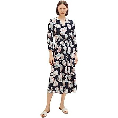 TOM TAILOR Damen Maxikleid mit Muster & Bindedetail TOM TAILOR Damen Maxikleid mit Muster & Bindedetail
