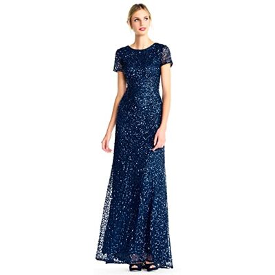Adrianna Papell Kurzärmeliges Damenkleid mit Pailletten, Tiefes Blau, 34 Adrianna Papell Kurzärmeliges Damenkleid mit Pailletten, Tiefes Blau, 34