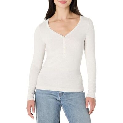 Amazon Damen Langärmeliges Henley-Shirt aus Rippstrick schlanke Passform, Haferbeige Meliert, XXL Amazon Damen Langärmeliges Henley-Shirt aus Rippstrick schlanke Passform, Haferbeige Meliert, XXL