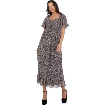 Lovedrobe Women's Midaxi Dress Ladies Animal Print Square Neck Short Puff Sleeves Tie Back A-line Shirred Waist Smart Casual, Beige, 16 Lovedrobe Women's Midaxi Dress Ladies Animal Print Square Neck Short Puff Sleeves Tie Back A-line Shirred Waist Smart Casual, Beige, 16