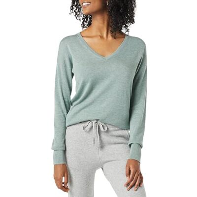 Amazon Damen Leichter Tunika-Pullover Mit Langen Ärmeln Und V-Ausschnitt (Erhältlich In Übergröße), Salbeigrün Meliert, XL Amazon Damen Leichter Tunika-Pullover Mit Langen Ärmeln Und V-Ausschnitt (Erhältlich In Übergröße), Salbeigrün Meliert, XL