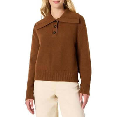 Amazon Damen Relaxed-Fit-Pullover mit Knopfleiste, Karamell Heide, XXS Amazon Damen Relaxed-Fit-Pullover mit Knopfleiste, Karamell Heide, XXS