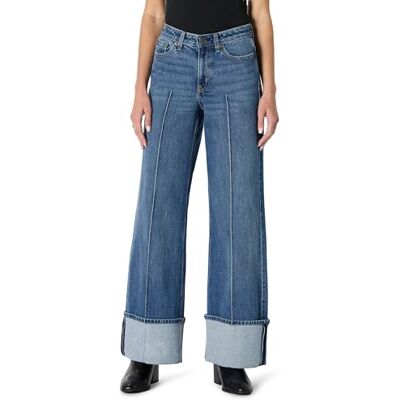 Amazon Damen Jeans mit hoher Leibhöhe, weitem Bein und Umschlag, Mittelblau Vintage, 40-42 Amazon Damen Jeans mit hoher Leibhöhe, weitem Bein und Umschlag, Mittelblau Vintage, 40-42