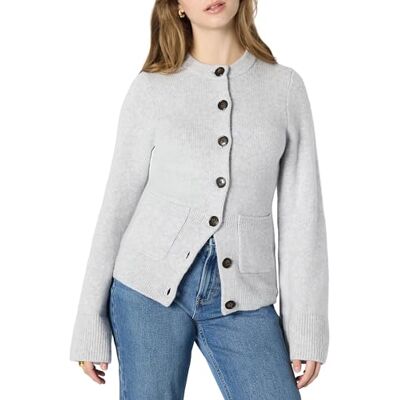 Amazon Damen Langärmelige Regular-Fit-Strickjacke mit Glockenärmeln und tailliertem Schnitt, Hellgrau Meliert, M Amazon Damen Langärmelige Regular-Fit-Strickjacke mit Glockenärmeln und tailliertem Schnitt, Hellgrau Meliert, M