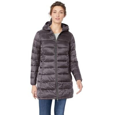 Amazon Damen Leichte, Wasserabweisende und Verstaubare Steppjacke mit Kapuze (Auch in Großen Größen Erhältlich), Dunkelgrau Meliert, XS Amazon Damen Leichte, Wasserabweisende und Verstaubare Steppjacke mit Kapuze (Auch in Großen Größen Erhältlich), Dunkelgrau Meliert, XS