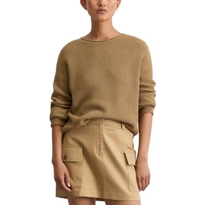 Marc O' Polo Marc OߴPolo Damen Strickpullover mit U-Boot-Ausschnitt Oversize Fit, Beige (Salted Caramel), XXS Marc O' Polo Marc OߴPolo Damen Strickpullover mit U-Boot-Ausschnitt Oversize Fit, Beige (Salted Caramel), XXS