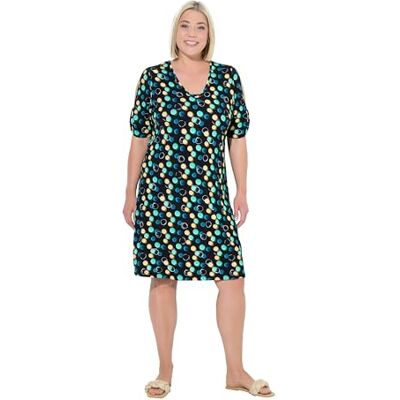 Ulla Popken Damen große Größen Übergrößen Plus Size Strandkleid, Punkte, Zierbänder, V-Ausschnitt, Halbarm schwarz 46+ 837505100-46+ Ulla Popken Damen große Größen Übergrößen Plus Size Strandkleid, Punkte, Zierbänder, V-Ausschnitt, Halbarm schwarz 46+ 837505100-46+
