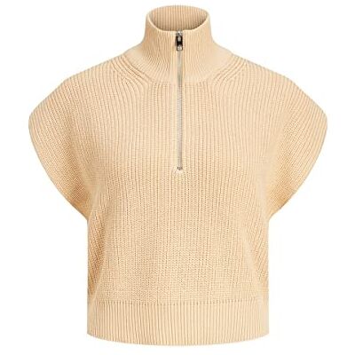 JJXX Damen Jxflorence Twist Half Zip Knit Vest Pullover, Beige, S EU JJXX Damen Jxflorence Twist Half Zip Knit Vest Pullover, Beige, S EU