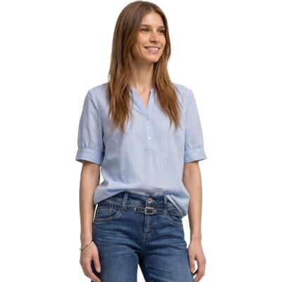 Street One Chambray Bluse mit Split Neck und Elastiksaum original Blue 40 Street One Chambray Bluse mit Split Neck und Elastiksaum original Blue 40
