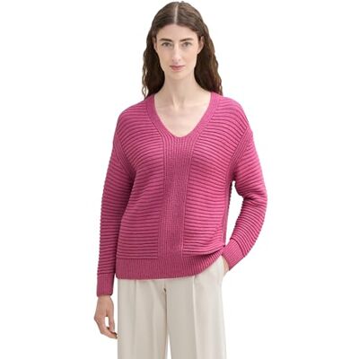 TOM TAILOR Damen Pullover mit V-Ausschnitt,16348 pink Velvet, XL TOM TAILOR Damen Pullover mit V-Ausschnitt,16348 pink Velvet, XL