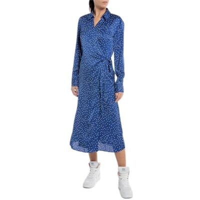 Replay Damen Kleid Langarm Tailliert, Blue/Natural White 010 (Mehrfarbig), XL Replay Damen Kleid Langarm Tailliert, Blue/Natural White 010 (Mehrfarbig), XL
