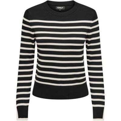 ONLY Damen Onlkalana O-Neck KNT Pullover, Black/Stripes:Whitecap Grey, M EU ONLY Damen Onlkalana O-Neck KNT Pullover, Black/Stripes:Whitecap Grey, M EU