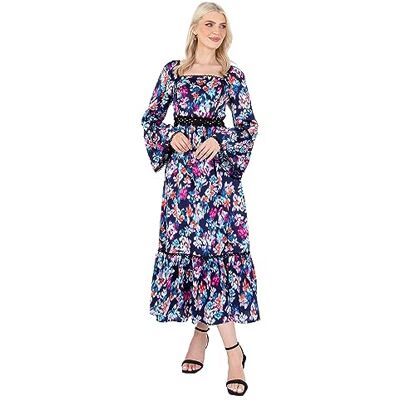 Lovedrobe Women's Midaxi Dress Ladies Long Bell Sleeve Square Neck Empire A-line Ruffle Boho Floral Flowy for Wedding Guest Casual, Marineblau, 48 Lovedrobe Women's Midaxi Dress Ladies Long Bell Sleeve Square Neck Empire A-line Ruffle Boho Floral Flowy for Wedding Guest Casual, Marineblau, 48
