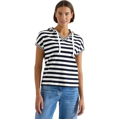 Cecil Kurzarm Shirt mit Kapuze und Streifen universal Blue XS Cecil Kurzarm Shirt mit Kapuze und Streifen universal Blue XS