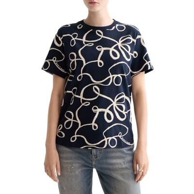 Scotch & Soda Damen Kapuzen-Sweatshirt mit Allover-Aufdruck, Ribbon Navy AOP V460, M Scotch & Soda Damen Kapuzen-Sweatshirt mit Allover-Aufdruck, Ribbon Navy AOP V460, M