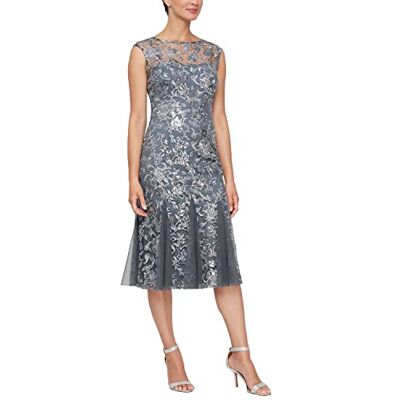 Alex Damen Kurze bestickte Kleid für besondere Anlässe, Zinnfarben, 38 Alex Damen Kurze bestickte Kleid für besondere Anlässe, Zinnfarben, 38
