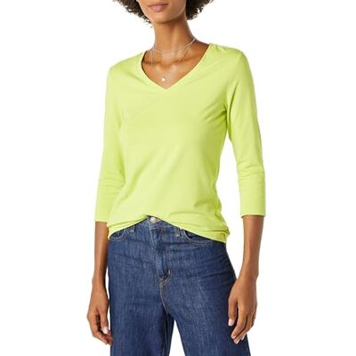 Amazon Damen-T-Shirt mit 3/4-Ärmeln, V-Ausschnitt (erhältlich in Übergröße), Lindgrün, XS Amazon Damen-T-Shirt mit 3/4-Ärmeln, V-Ausschnitt (erhältlich in Übergröße), Lindgrün, XS
