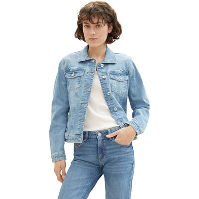 TOM TAILOR Damen Basic Jeansjacke, 10142 Light Stone Blue Denim, M TOM TAILOR Damen Basic Jeansjacke, 10142 Light Stone Blue Denim, M