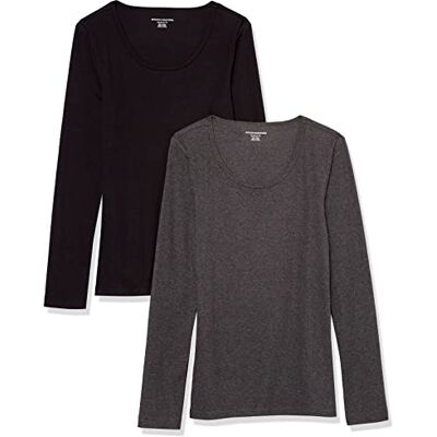 Amazon Damen Gerippter Pullover mit geripptem U-Ausschnitt mit schmaler Passform (erhältlich in Übergröße), 2er-Pack, Dunkelgrau Meliert/Schwarz, XS Amazon Damen Gerippter Pullover mit geripptem U-Ausschnitt mit schmaler Passform (erhältlich in Übergröße), 2er-Pack, Dunkelgrau Meliert/Schwarz, XS