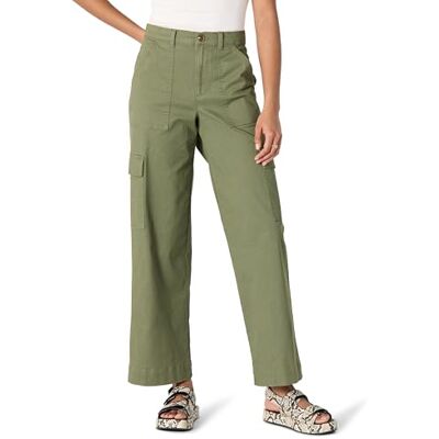 Amazon Damen Cargohose mit hohem Bund, Normale Passform, volle Länge, Khaki-Hose, Dunkelolivgrün, 18 Amazon Damen Cargohose mit hohem Bund, Normale Passform, volle Länge, Khaki-Hose, Dunkelolivgrün, 18