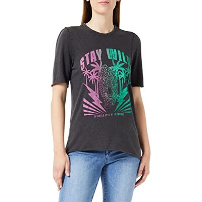 ONLY Damen Onllucy S/S Puff Stay Top Box JRS, Black/Print:wild, S ONLY Damen Onllucy S/S Puff Stay Top Box JRS, Black/Print:wild, S