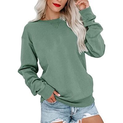 Bingerlily Lässiges Damen-Sweatshirt, langärmelig, Rundhalsausschnitt, niedlicher Pullover, lockere Passform, Grün, Medium Bingerlily Lässiges Damen-Sweatshirt, langärmelig, Rundhalsausschnitt, niedlicher Pullover, lockere Passform, Grün, Medium