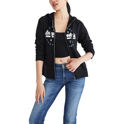 AEROPOSTALE Damen Aero Logo Full Zip Hoodie-Circle/Scripts, Dunkles Schwarz, S AEROPOSTALE Damen Aero Logo Full Zip Hoodie-Circle/Scripts, Dunkles Schwarz, S