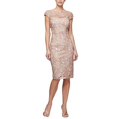 Alex Evenings Damen Kurzes Cocktailkleid mit Blumenstickerei, für Hochzeitsgäste, Formelle (Zierliche und Normale Größen) Kleid für besondere Anlässe, Roségold, 34 Alex Evenings Damen Kurzes Cocktailkleid mit Blumenstickerei, für Hochzeitsgäste, Formelle (Zierliche und Normale Größen) Kleid für besondere Anlässe, Roségold, 34