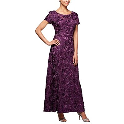Alex Evenings Damen Langes Rosettenkleid für die Brautmutter mit Kurzen Ärmeln, Formelles, Hochzeitsgäste Kleid für besondere Anlässe, aubergine, 38 Alex Evenings Damen Langes Rosettenkleid für die Brautmutter mit Kurzen Ärmeln, Formelles, Hochzeitsgäste Kleid für besondere Anlässe, aubergine, 38