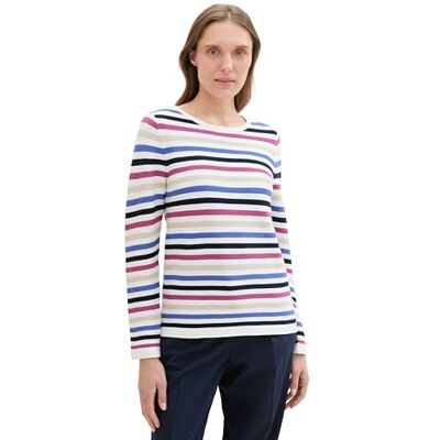 TOM TAILOR Damen Basic Strickpullover aus Bio-Baumwolle, 36208 Colorful Knit Stripe Design, S TOM TAILOR Damen Basic Strickpullover aus Bio-Baumwolle, 36208 Colorful Knit Stripe Design, S