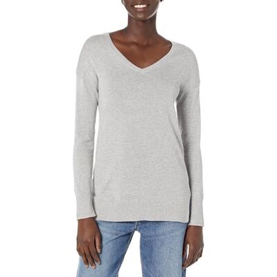 Amazon Damen Leichter Tunika-Pullover Mit Langen Ärmeln Und V-Ausschnitt (Erhältlich In Übergröße), Hellgrau Meliert, XXL Amazon Damen Leichter Tunika-Pullover Mit Langen Ärmeln Und V-Ausschnitt (Erhältlich In Übergröße), Hellgrau Meliert, XXL