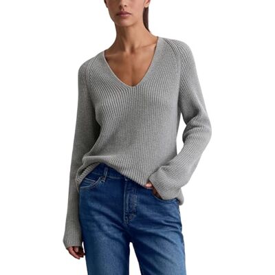 Marc O' Polo Marc OߴPolo Damen Strickpullover mit V-Ausschnitt Relaxed Fit, Grau (Light Grey Melange 01), XXS Marc O' Polo Marc OߴPolo Damen Strickpullover mit V-Ausschnitt Relaxed Fit, Grau (Light Grey Melange 01), XXS