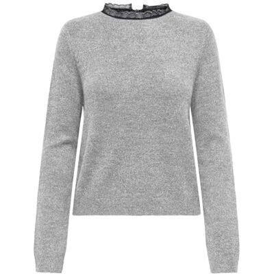 ONLY Damen Onltammy Ls Lace Mix O-Neck Bf KNT, Light Grey Melange, XL ONLY Damen Onltammy Ls Lace Mix O-Neck Bf KNT, Light Grey Melange, XL