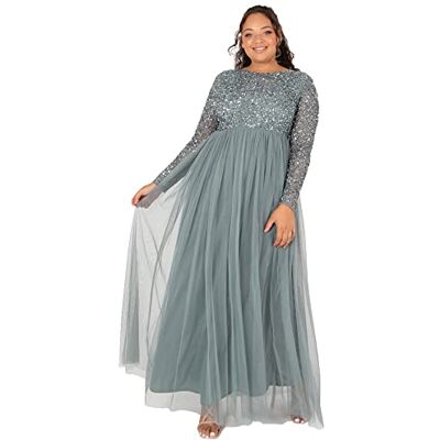 Maya Deluxe Damen Embellished Long Sleeve Maxi Formal Dress, Misty Green, 50 Maya Deluxe Damen Embellished Long Sleeve Maxi Formal Dress, Misty Green, 50