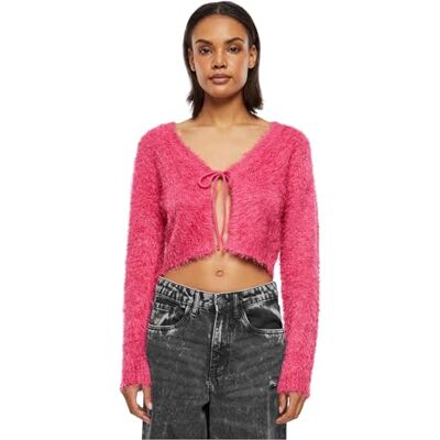 Urban Classics Damen Strickjacke Ladies Tied Cropped Feather Cardigan hibiskuspink XL Urban Classics Damen Strickjacke Ladies Tied Cropped Feather Cardigan hibiskuspink XL