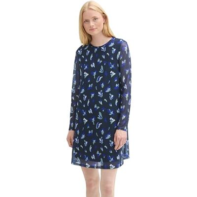 TOM TAILOR Denim Damen Mesh Mini-Kleid mit Muster,35918 Abstract Navy floral Print, M TOM TAILOR Denim Damen Mesh Mini-Kleid mit Muster,35918 Abstract Navy floral Print, M