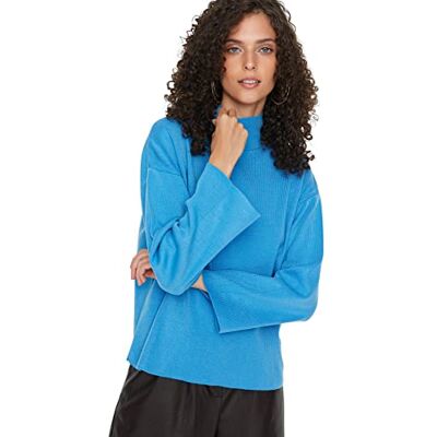 TRENDYOL Damen Pullover mit hohem Halsausschnitt, einfarbig Sweatshirt, blau, 42 TRENDYOL Damen Pullover mit hohem Halsausschnitt, einfarbig Sweatshirt, blau, 42