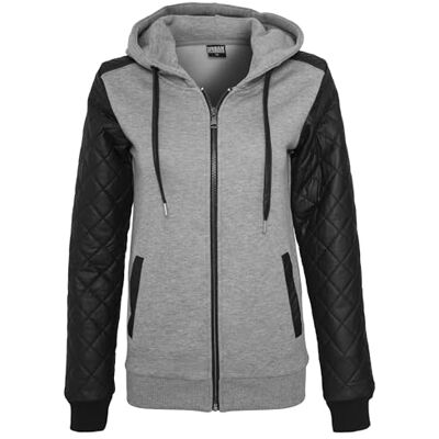 Urban Classics Damen Pullover Ladies Diamond Leather Imitation Sleeve Zip Hoody, Gr. Small, Mehrfarbig (Gry/blk 119) Urban Classics Damen Pullover Ladies Diamond Leather Imitation Sleeve Zip Hoody, Gr. Small, Mehrfarbig (Gry/blk 119)