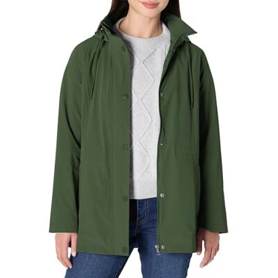 Amazon Damen Regular-Fit Leichte Verstaubare Wasserdichte Regenjacke, Dunkelgrün, L Amazon Damen Regular-Fit Leichte Verstaubare Wasserdichte Regenjacke, Dunkelgrün, L