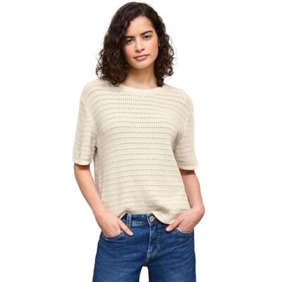 Street One Studio Kurzarm Pullover mit Lochmuster Soft beige 34 Street One Studio Kurzarm Pullover mit Lochmuster Soft beige 34